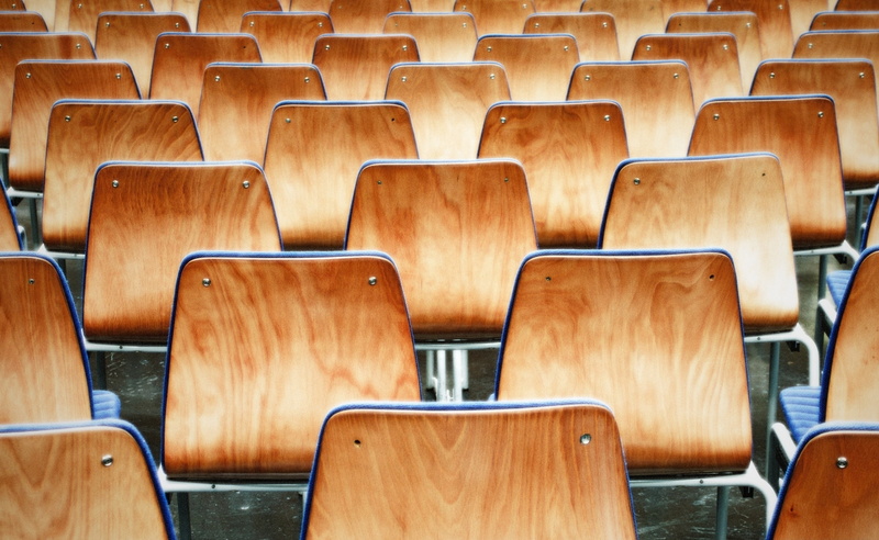 full frame, side by side, indoors, lot, backgrounds, Chairs, large group of objects, classroom, Architecture, chair, seat, repetition, wood - material