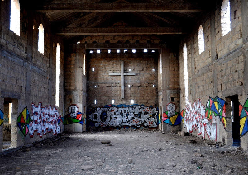 no people, religion, city, brick, ghost town, art and craft, multi colored, graffiti, lost places, day, empty, church, built structure, architecture, light