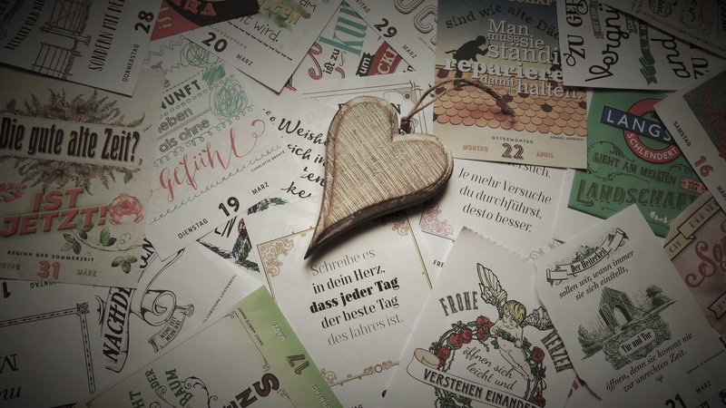 to read, emotion, vintage, motto, close-up, wooden, memory, western script, motivation, writing, full frame, day, heart, table, positive news, calendar