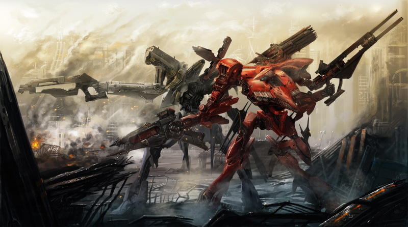 armored, weapon, fire, core, 1080P, cecetiv, ruins, answer, mecha, gun
