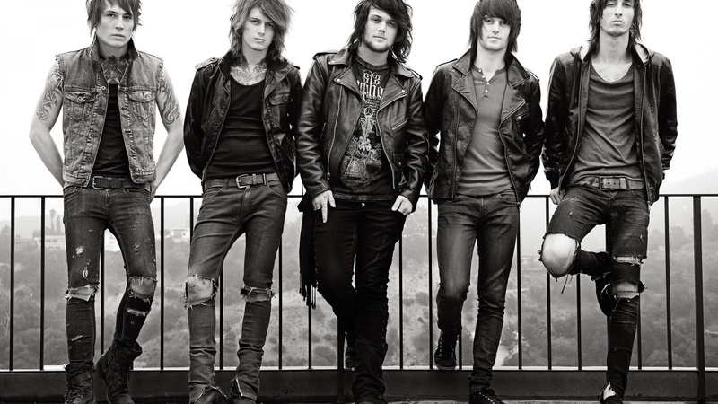 Asking Alexandria, teenage boys, adolescence, portrait, togetherness, lifestyles, group of people, leather, boy, young women, clothing, side by side, full length