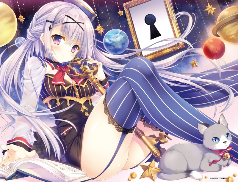celebration, 1080P, Anime, indoors, high angle view, white hair, character, anime girl, creativity, no people, human representation, still life