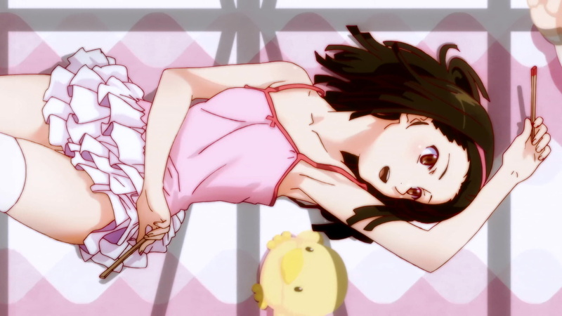 hairstyle, anime, one person, young adult, 1080P, plant, female likeness, human representation, pink color, lifestyles, Monogatari Series, close-up, real people