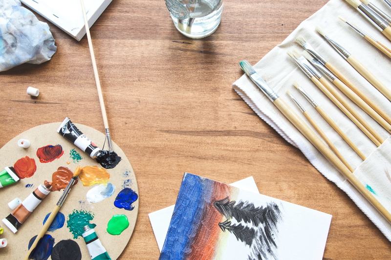 Canvas, palette, close-up, wood - material, large group of objects, writing instrument, pencil, Table, pen, still life, Painting, equipment, Craft/DIY