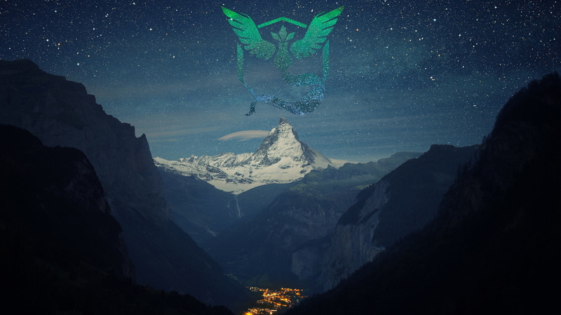 Team Mystic, star field, astronomy, scenics - nature, legendary birds, snow, mountain, solid, sky, space and astronomy, 1080P, Pokémon, snowcapped mountain