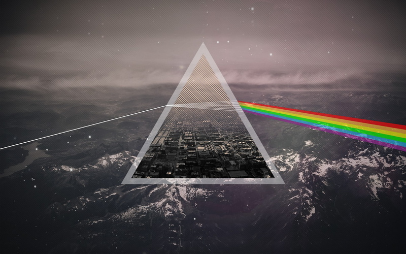 picture-in-picture, The Dark Side of the Moon, mountains, Pink Floyd, 1080P, triangle