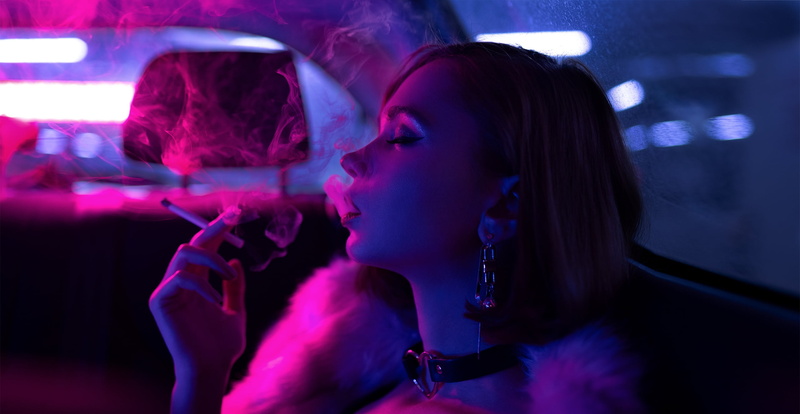 Karim Imamiev, neon, 2K, smoking, Valeriya Ranevskaya