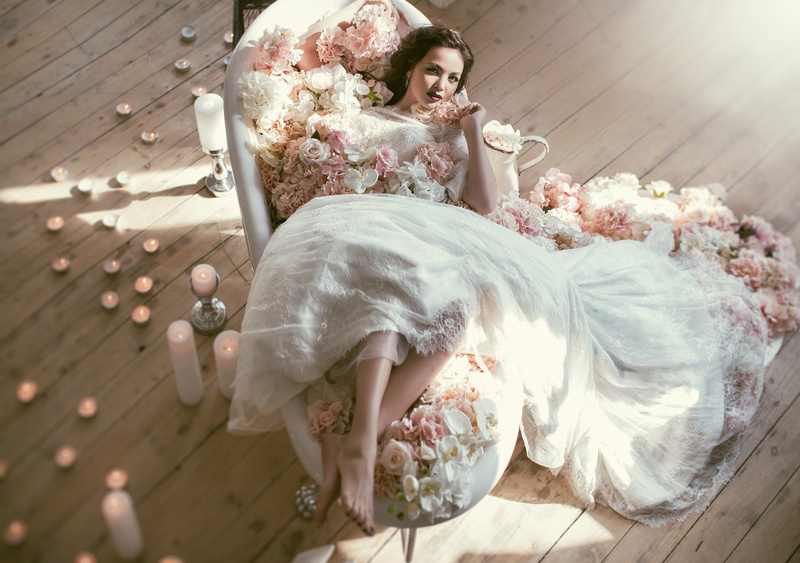 flowers, candles, wedding dress, 1080P, Asel, the bride, Valeriya Mytnik, style