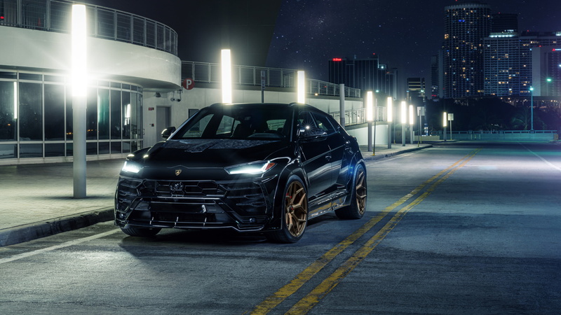 street light, black cars, vehicle, car, Lamborghini Urus, night, 4K, SUV, street