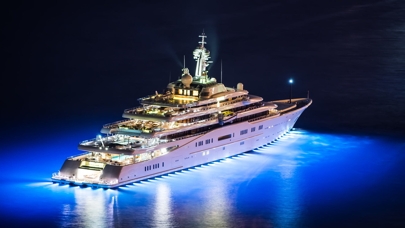 evening yacht, harbor, outdoors, passenger Ship, yachts, yacht helicopter, transportation, reflection, blue, tourist, mega yachts Éclipse, shipping, vacations