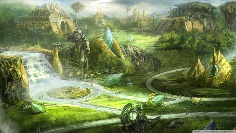 no people, tranquility, outdoors, flowing water, Protoss, beauty in nature, sculpture, Starcraft II, video games, water, day, 1080P, nature, environment
