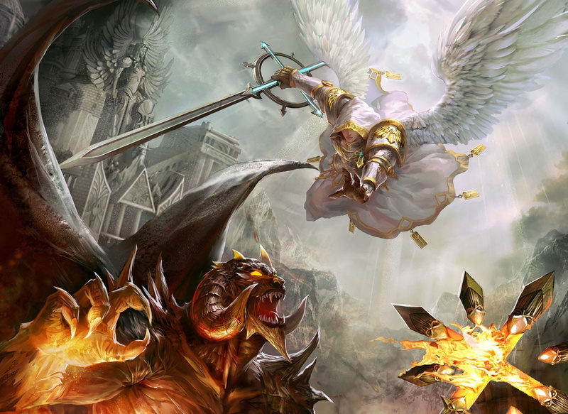 demons, devil, weapons, games, 1080P, artw, heroes, video, wings, evil, battles, hd, angels, artwork, fire, Video Games, art, fight, might, magic