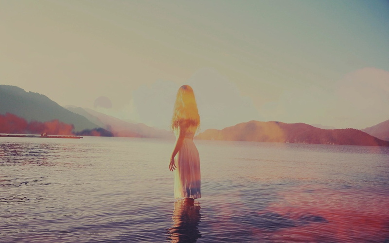 water, one person, tranquility, wearing, scenics - nature, women, sunset, outdoors, standing, photo, dress, woman, women outdoors, 1080P, mountain, lifestyles