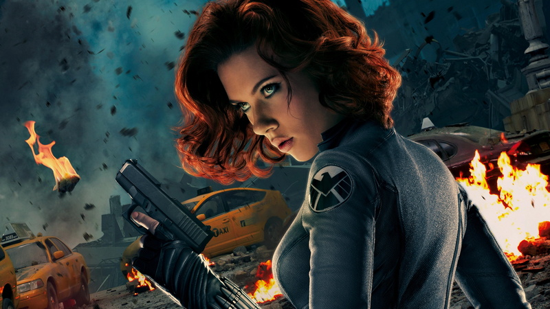 best movies of 2016, Captain America 3: civil war, suit, semi, wearing, Scarlett Johansson, woman, BLACK WIDOW, holding, pistol, 5K, black