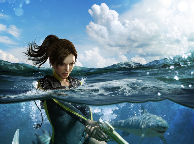 underwater, holding, women, sky, real people, lara croft, tomb, underworld, water, Tomb Raider, near, nature, day, cloud - sky, young women, body, leisure activity