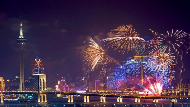 city, 1080P, contest, motion, event, china, sparks, office building exterior, bridge - man made structure, macao, building exterior, outdoors, travel destinations