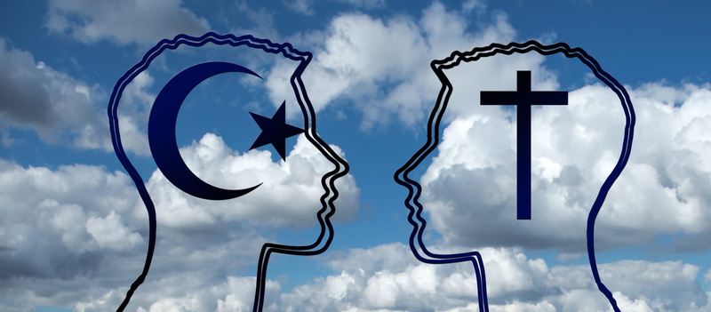 opponents, religion, nature, together, day, cloud - sky, suppression, arrow symbol, connection, outdoors, christen, islam, enemies, head, digital composite