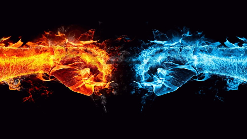 flames, abstract, fire, 3d and abstra, fists, water, 3d, opposites, elemental, 1080P, elements, hands