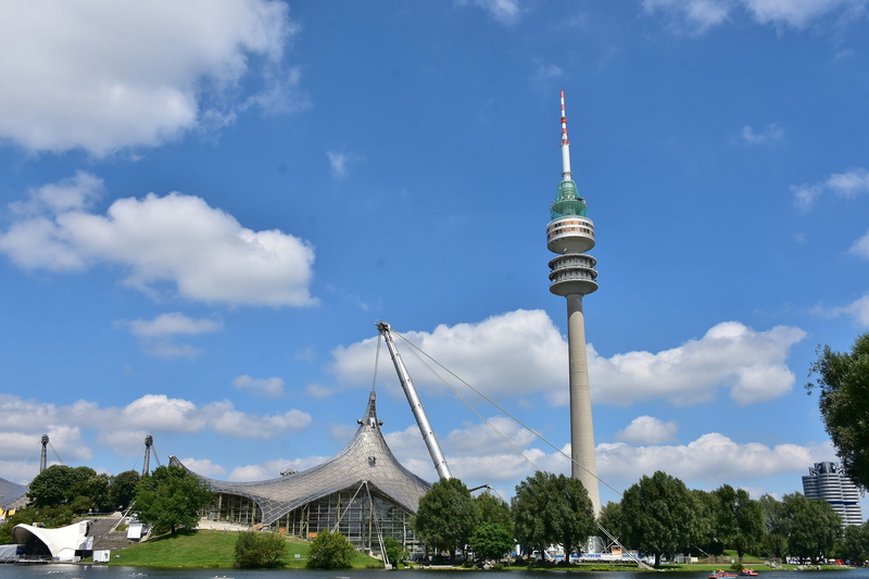 munich, olympia, tourism, brace, tree, strive, places of interest, blue, architecture, tower, sky, city, olympic park, built structure, game site, sports center