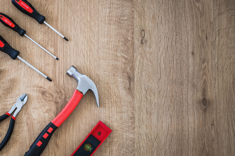 wood - material, wooden, wrench, high angle view, directly above, 4K, tool, metal, nail, tools, construction, hammer, background, wood, no people, scissors