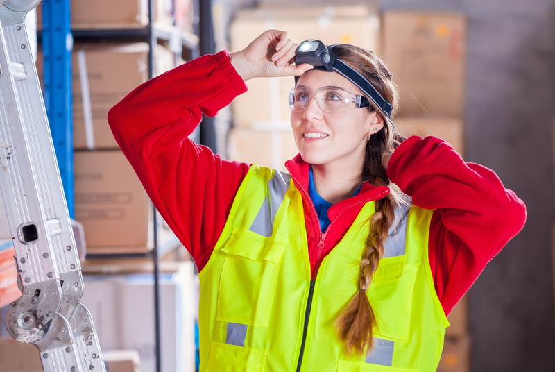 woman, protective workwear, red long, technology, security, black, personal protection, photo, industry, young women, protective goggles, portrait, working
