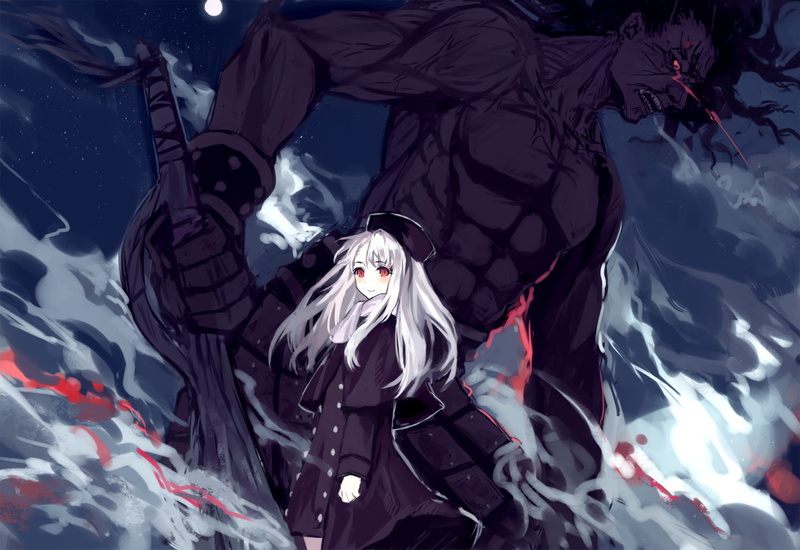 eyes, night, einzbern, 720P, tangent, von, fate, tan, hair, white, berserker, stay, red, illyasviel