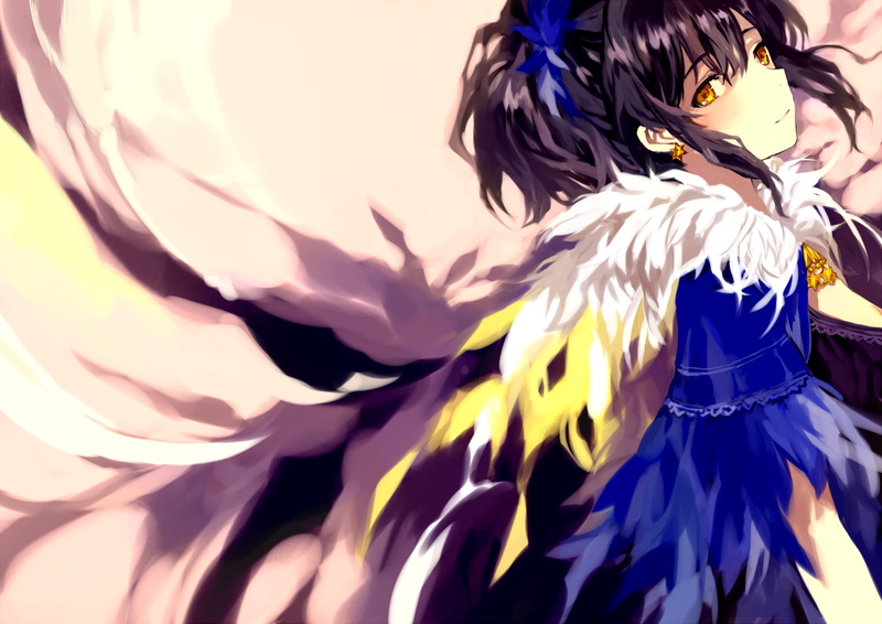 hair, eyes, wings, yellow, 1080P, tangent, black, original, tan