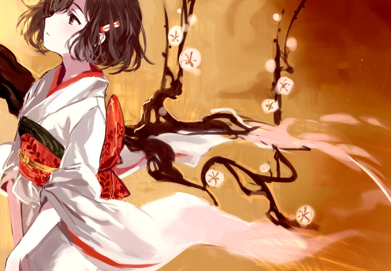 brown, hair, kimono, eyes, tangent, original, japanese, tan, short, clothes, 720P