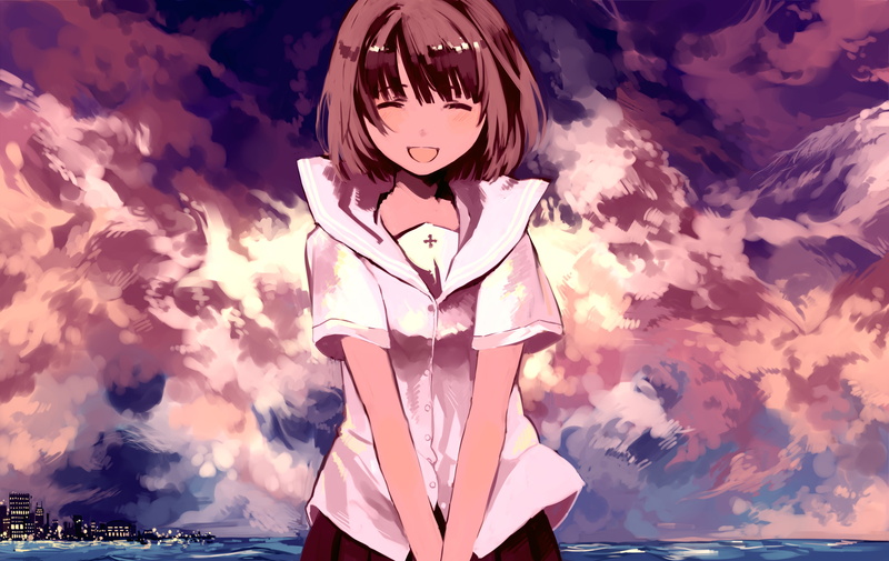 tangent, 2K, sky, seifuku, tan, water, original, clouds