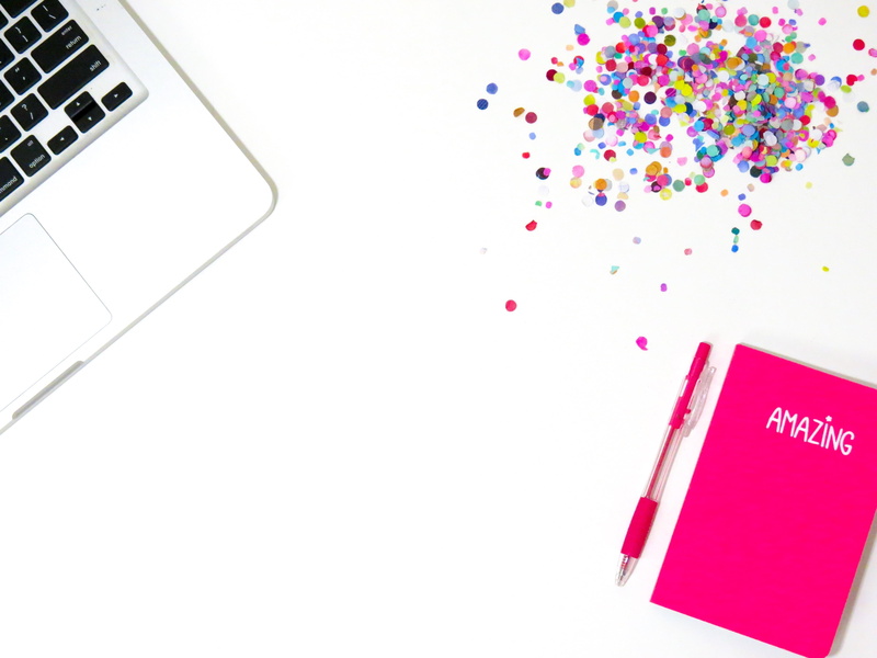 blogger photo, computer, pink, high angle view, no people, white background, confetti, wireless technology, cut out, 4K, notebook, blank, text, style