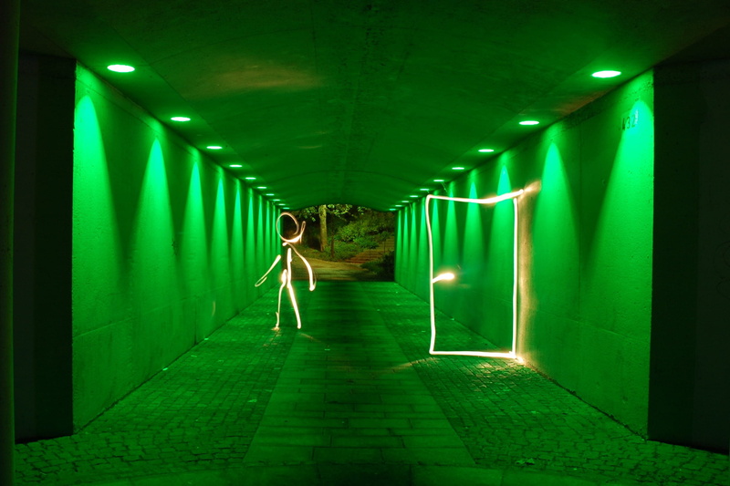 clothing, light - natural phenomenon, green, gang, glowing, night, lightwirting, 1080P, front view, flashlight, standing, young adult, neon, green color