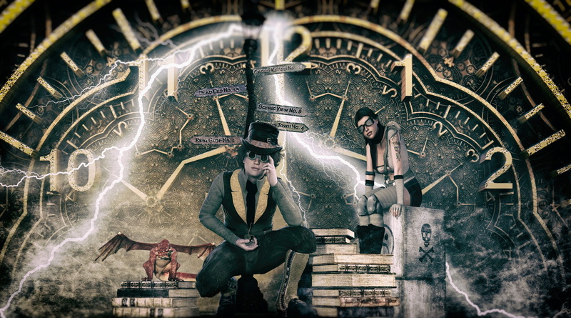 representation, dream factory, flash, full length, night, time travel, men, steampunk, distant, mural, wait, clock, religion, travel, woman, people, front view