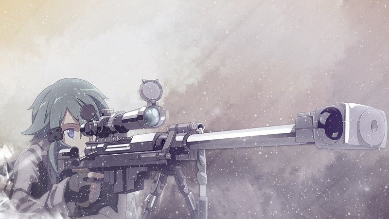 snow, anime, anime girls, Sword Art Online, sniper rifle, Asada Shino, Gun Gale Online, 1080P