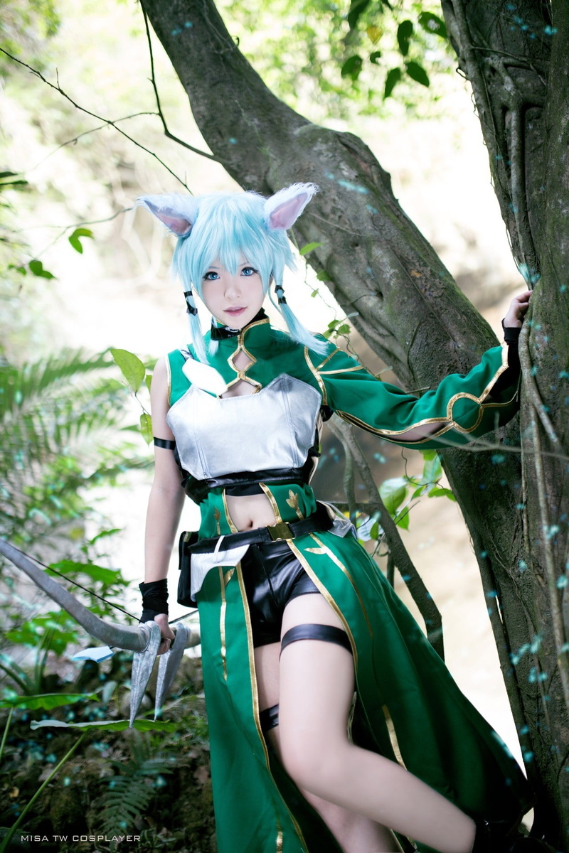 plant, forest, wigs, cosplay, green color, innocence, Alfheim Online, outdoors, Asada Shino, childhood, nature, land, casual clothing, 1080P, front view