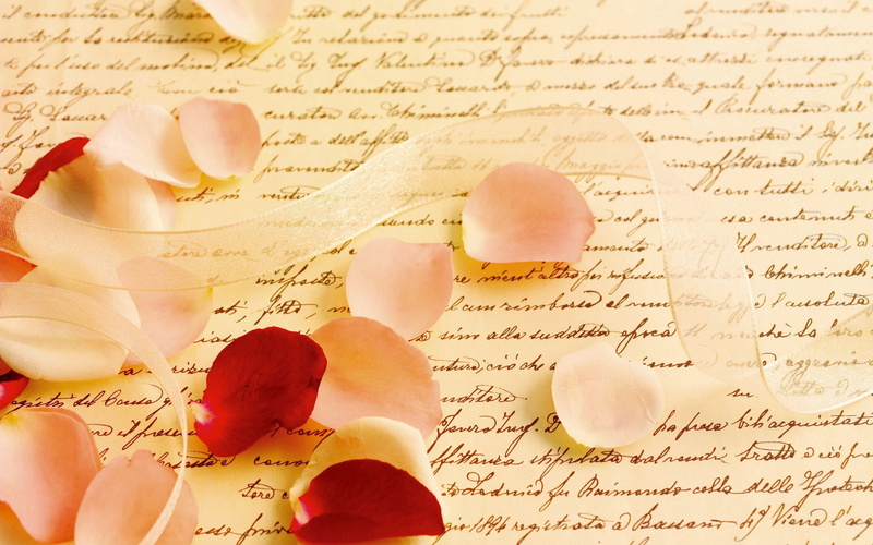 parchment, petals, 1080P, email, rose, ribbon