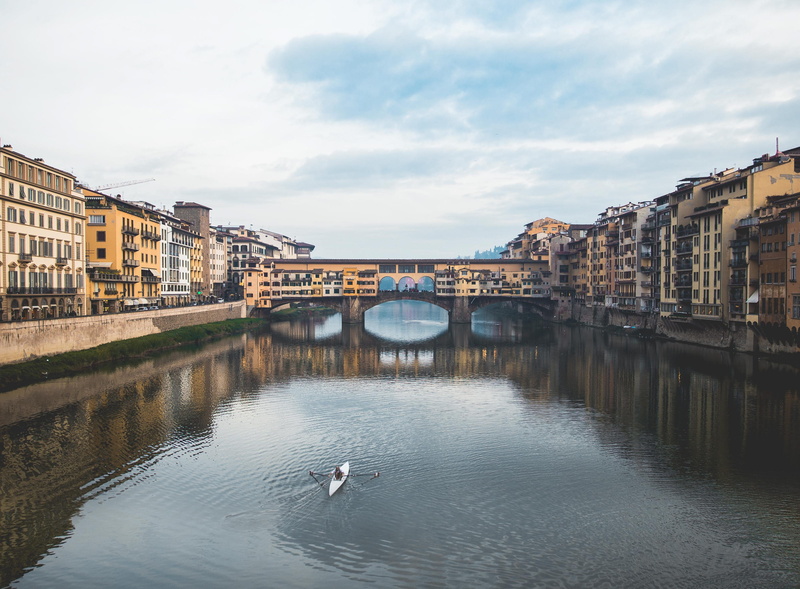 bridge, european, blue, outdoors, italian, city, arch, cloud - sky, landmark, town, vertebrate, medieval, nature, yellow, built structure, travel destinations