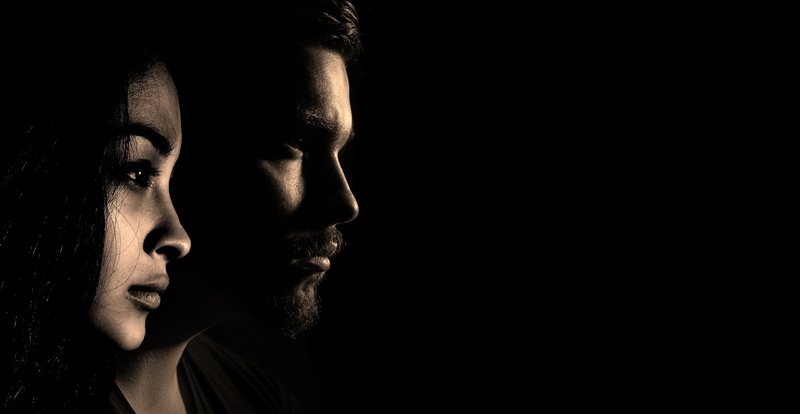 portrait, photo montage, dispute, background, human face, contemplation, one person, black background, adult, depression - sadness, silhouette, mysterious