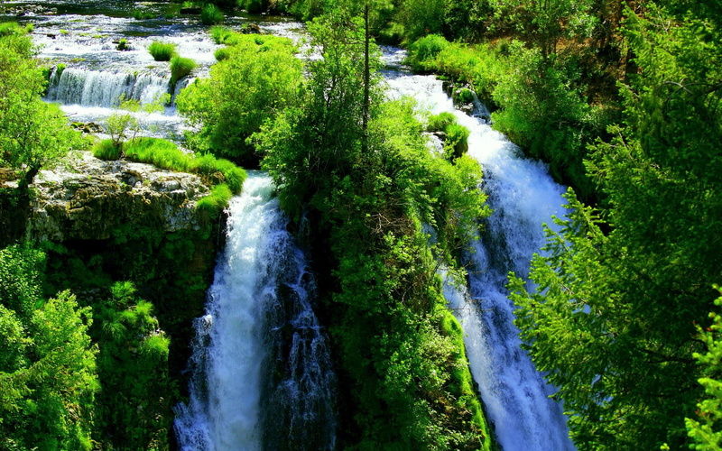 nature and landscapes, separated, water, 1080P, river, nature, brush, waterfalls, green, falls, daylight