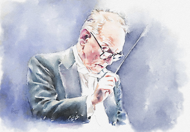 human face, human hand, ennio morricone, waist up, occupation, conductor, composer, painting, art, one person, surgical glove, man, hand, indoors, men
