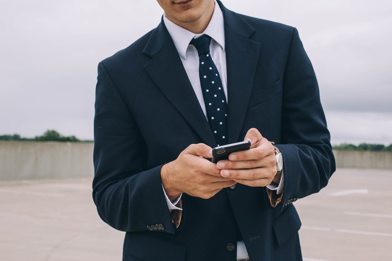 smartphone, males, well-dressed, touching, people, text Messaging, smart Phone, connection, standing, one Person, adults Only, men, notched, blue, tie