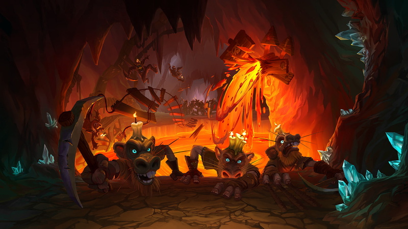 Dungeon, 1080P, Pickaxes, hearthstone, underground, candles, warcraft, artwork, Kobolds, cave, Lava, video games, Hearthstone: Kobolds and Catacombs, digital