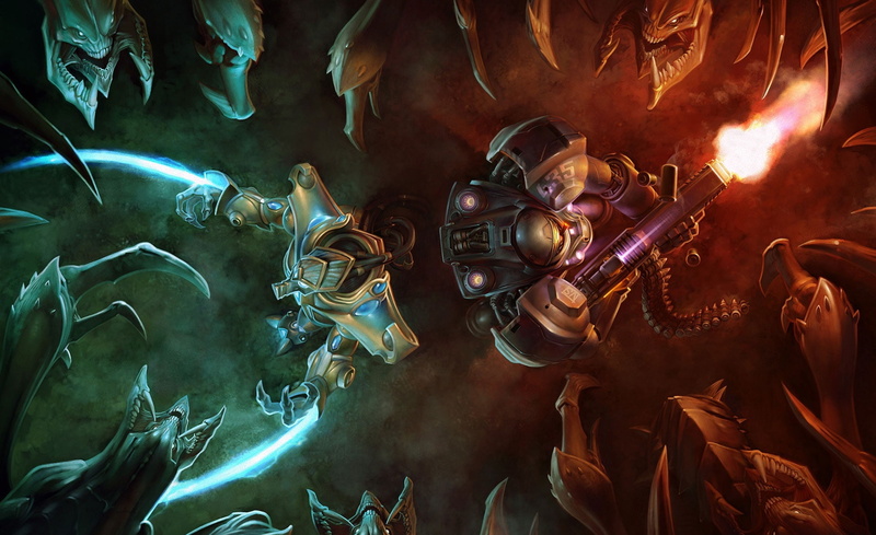 Games, indoors, illuminated, aggression, government, zerg, smoke - physical structure, fire, fire - natural phenomenon, ambush, terran, zerg ambush vs. terran and protoss