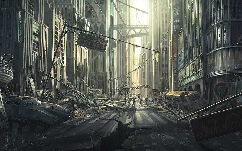 abandoned, video games, industry, gray, apocalyptic, 720P, dark, sunlight, Fallout 3, street, car, spooky, window, manhattan - New York City, cityscape