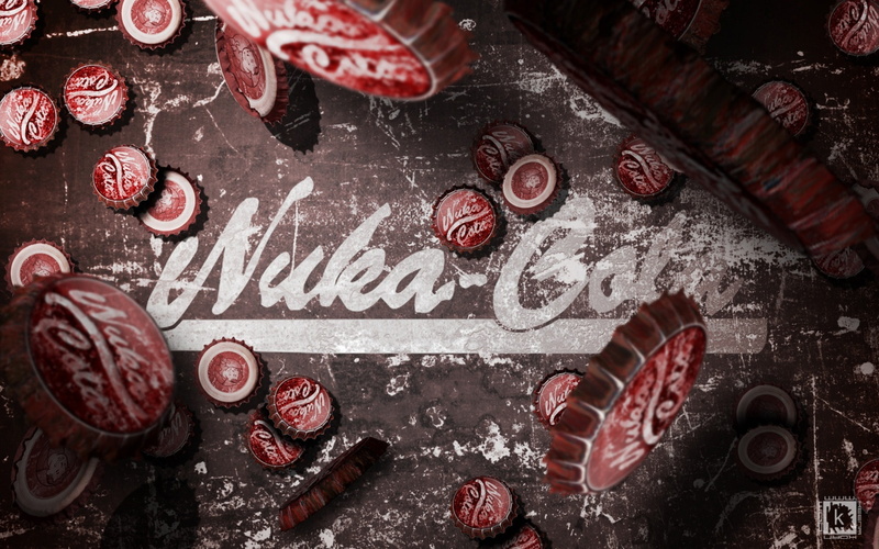 Nuka Cola, freshness, text, sweet food, directly above, video games, food and drink, 2K, high angle view, indoors, still life, full frame, no people, holiday