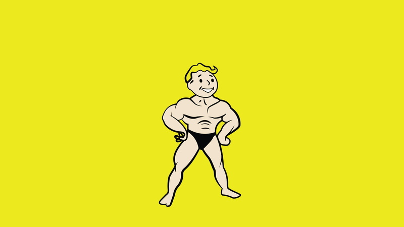standing, Fallout 3, cartoon, eyeglasses, yellow, smiling, humor, indoors, fantasy, one person, human limb, illustration, gyms, Fallout 4, fun, Fallout: New Vegas