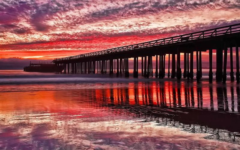 sunset, 1080P, reflection, animals, lake, unloading, bridge, reddish, boat