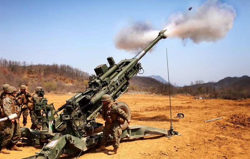 aggression, uSA, brown, men, armed Forces, howitzer, no people, fire - Natural Phenomenon, M777, military, battlefield, gun, russia, volley, body Armor