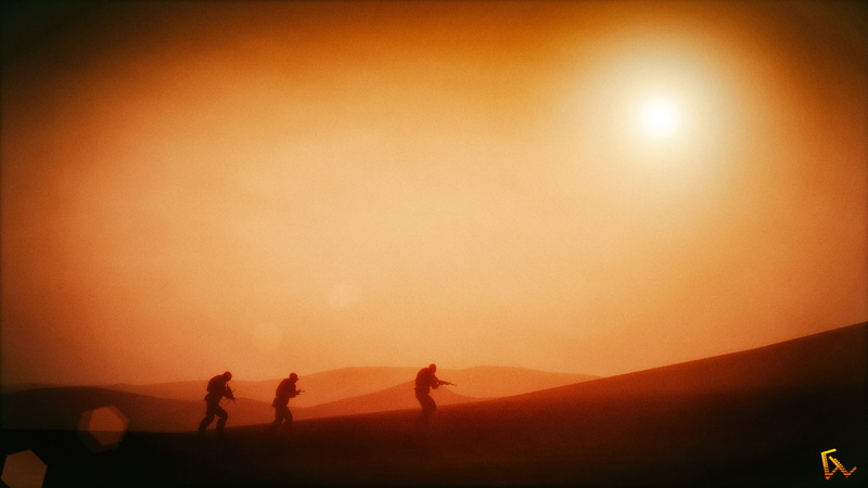 landscape, land, video games, walking, lifestyles, sky, environment, spec ops: the line, 2K, men, people, nature, group of people, lens flare, beauty in nature
