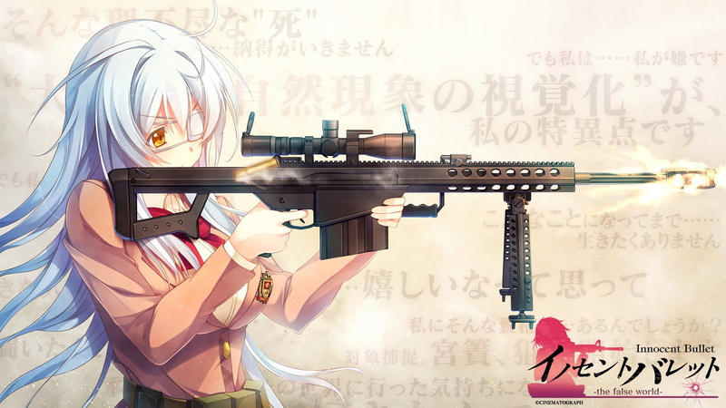Sniper Rifle, Innocent Bullet the False World, Eyepatches, Anime Girls, anime, gun, women, Barrett .50 Cal, 1080P