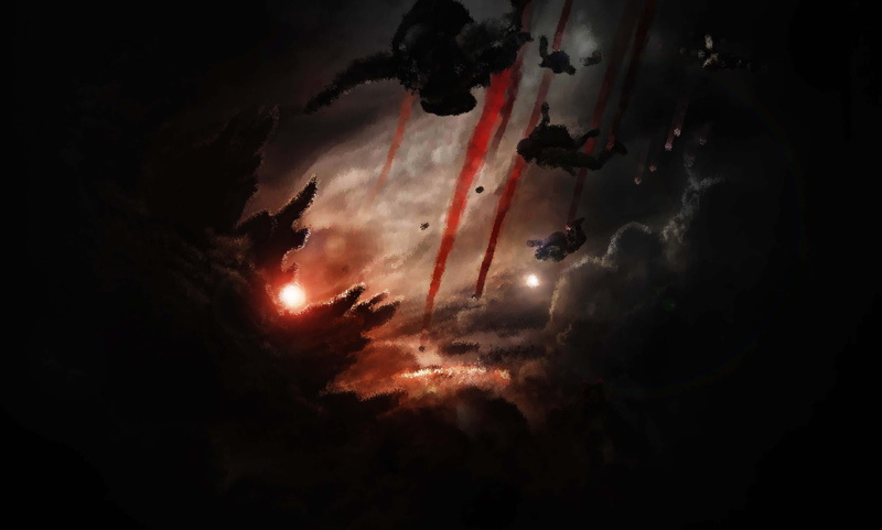 exploration, dark, outdoors, tranquility, black background, artwork, low angle view, mystery, Godzilla, beauty in nature, night, strength, flares, cloud - sky